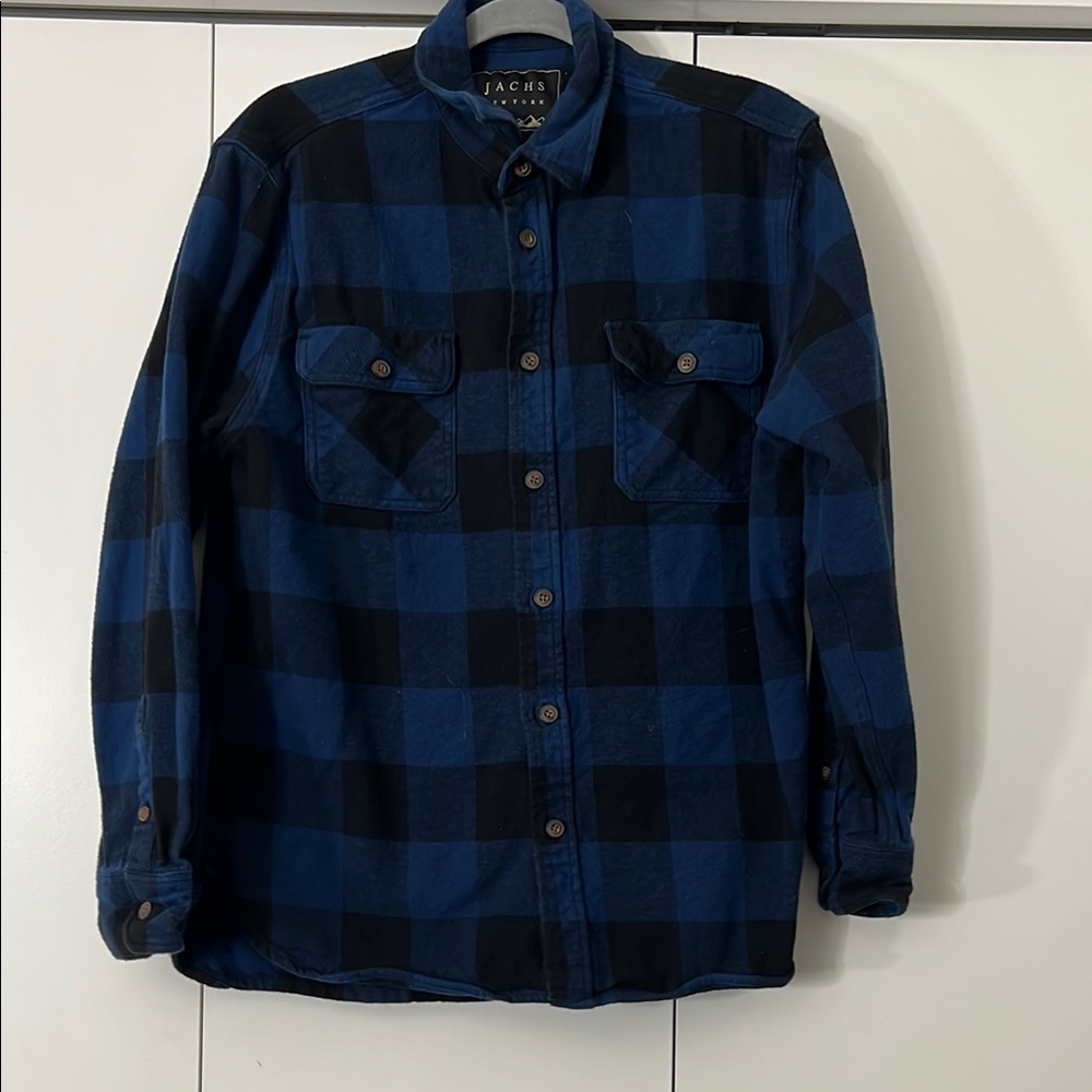 Jachs New York Men's Blue and Black Checkered Shirt Buffalo Flannel plaid